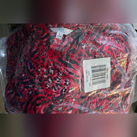 NWT Women's Time and Tru Red Abstract Print Tiered Ruffle Dress Sz L (12-14) NWT - Picture 5 of 5